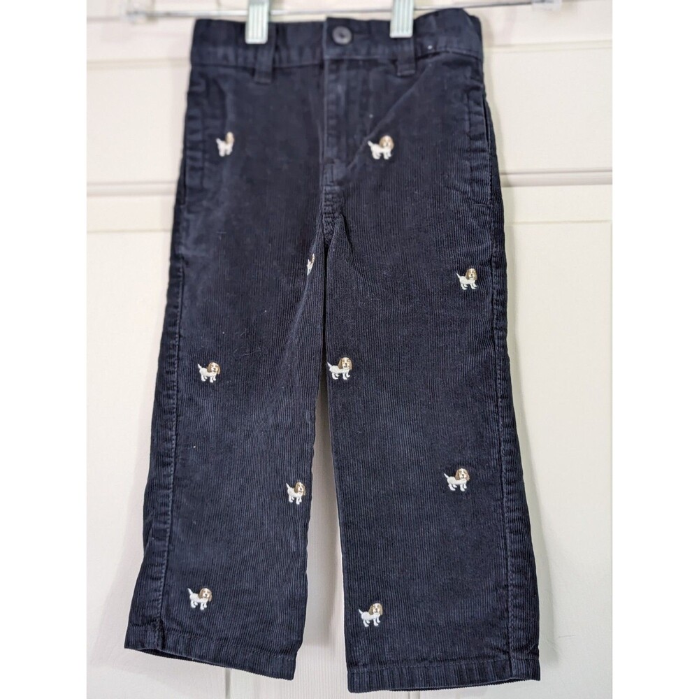 Gymboree Corduroy Pants Jeans 2T Black Embroidered Beige Puppy Dog